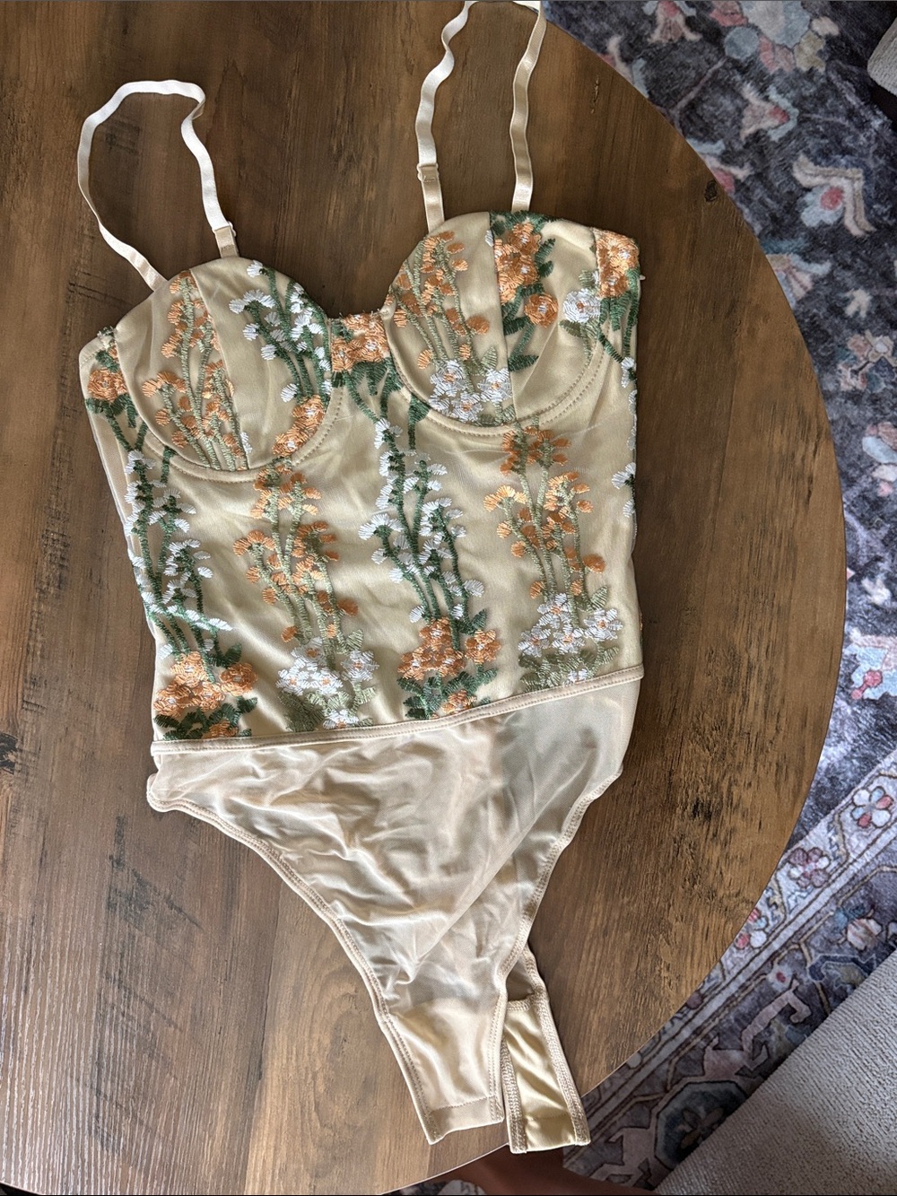 Lulu's Beige Floral Embroidered Bustier Bodysuit - Picture 5 of 11